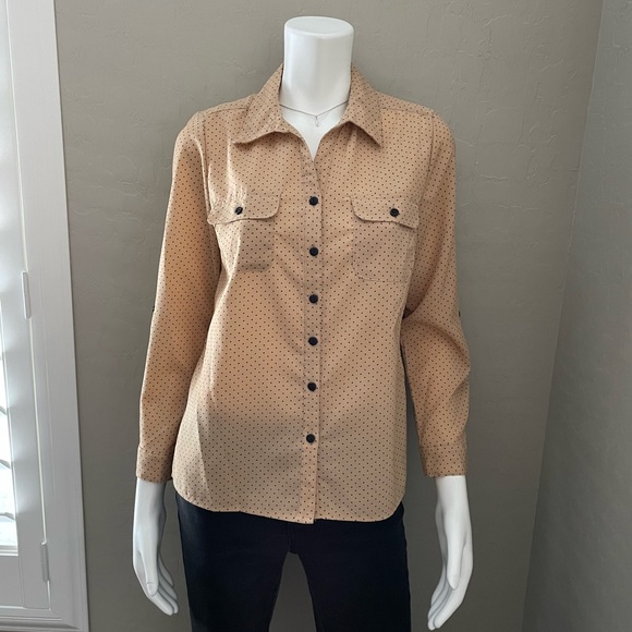 NY Collection Tops - NY Collection Beige w/Black Polka Dots L.S. Blouse